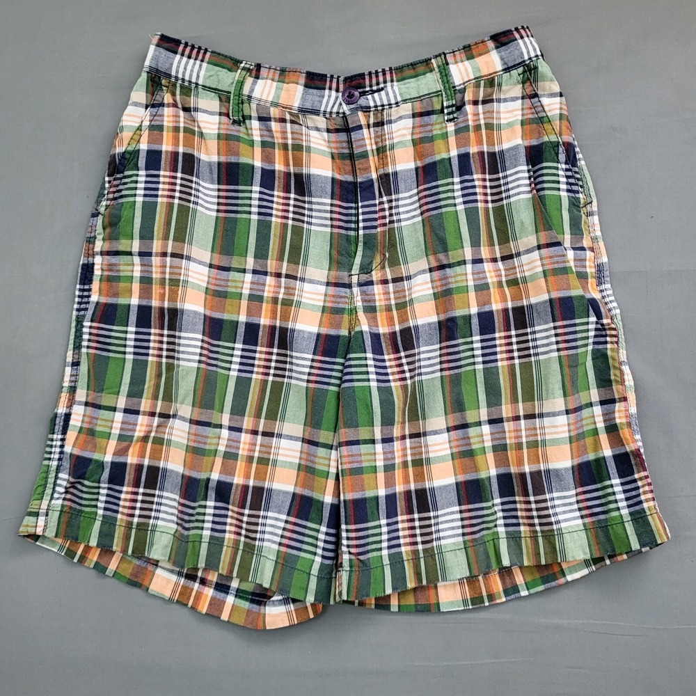 Duck Head Mens Plaid Madras Shorts Size 30 Green Orange Navy Cotton Casual 8.5in